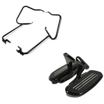 Комплект: пасажирські підніжки для Harley Davidson Touring 93-25, Craftride CF2 з кронштейнами чорного кольору + кронштейни підтримки кофра, що підходять для Harley Davidson Touring 14-24, задній захист чорного кольору Craftride
