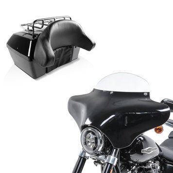 Комплект: обтічник Batwing із вітровим склом M, сумісний з Harley Davidson BW8 - прозорий + кофр Missouri 43 л для Chopper із замком